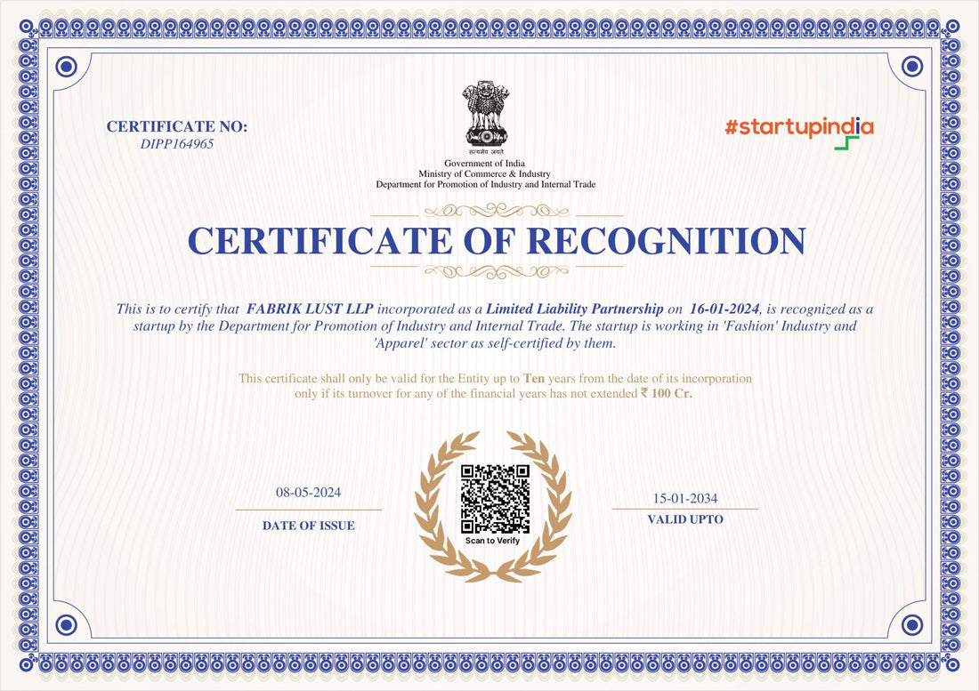 FROM DREAM TO DPIIT: FABRIK LUST’S 113-DAY SPRINT TO STARTUP INDIA RECOGNITION DPIIT Certificate No. DIPP164965